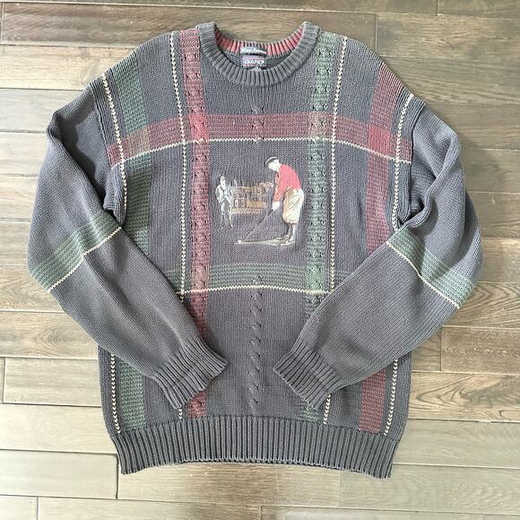 Gant Vintage Hand Intarsia Swinging Golfer Crew Neck Jumper Sweater Large Tall - Picture 13 of 13